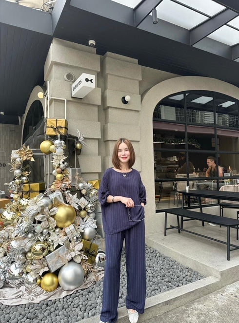 Women Casual Stripes Linen Comfy Co-Ord Sets